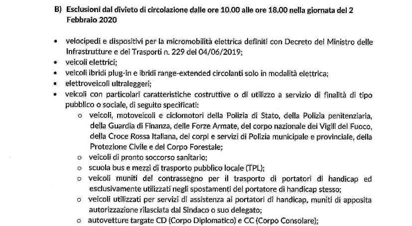 Ordinanza del sindaco di Milano: blocco del traffico del 2 febbraio 2020