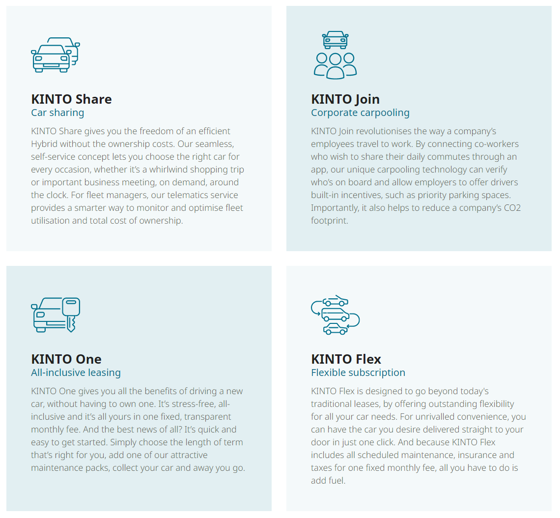 Kinto, i servizi disponibili