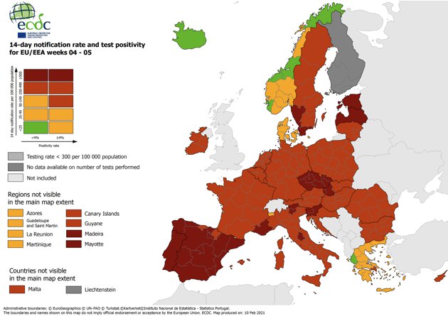 Mappa dell'European Centre for Disease Prevention and Control